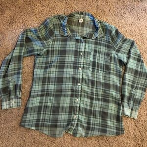 Old Navy Sheer Plaid Button Up, Size Medium